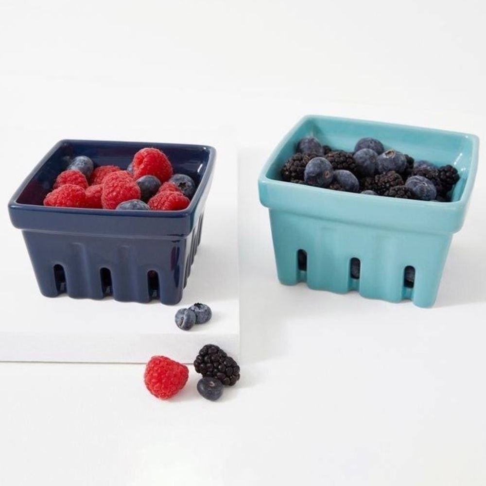 Ceramic Berry Bowls Katie Kime Kitchen Navy Blue Turquoise Set of 2 Small Large